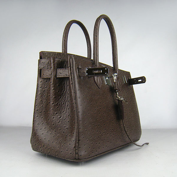 Replica Hermes Birkin 30CM Ostrich Veins Handbag Dark Coffee 6088 On Sale